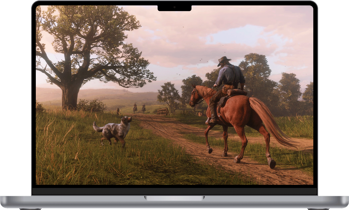 Mac laptop showing CrossOver application running Windows software